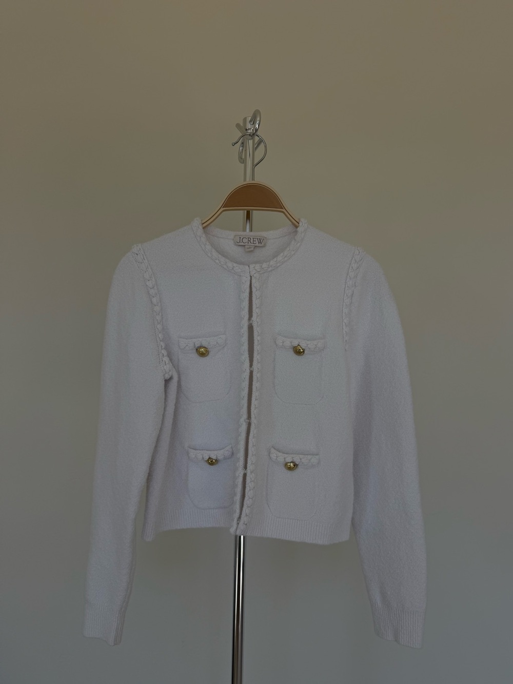 J. Crew White Cropped Tweed Pocket Blazer